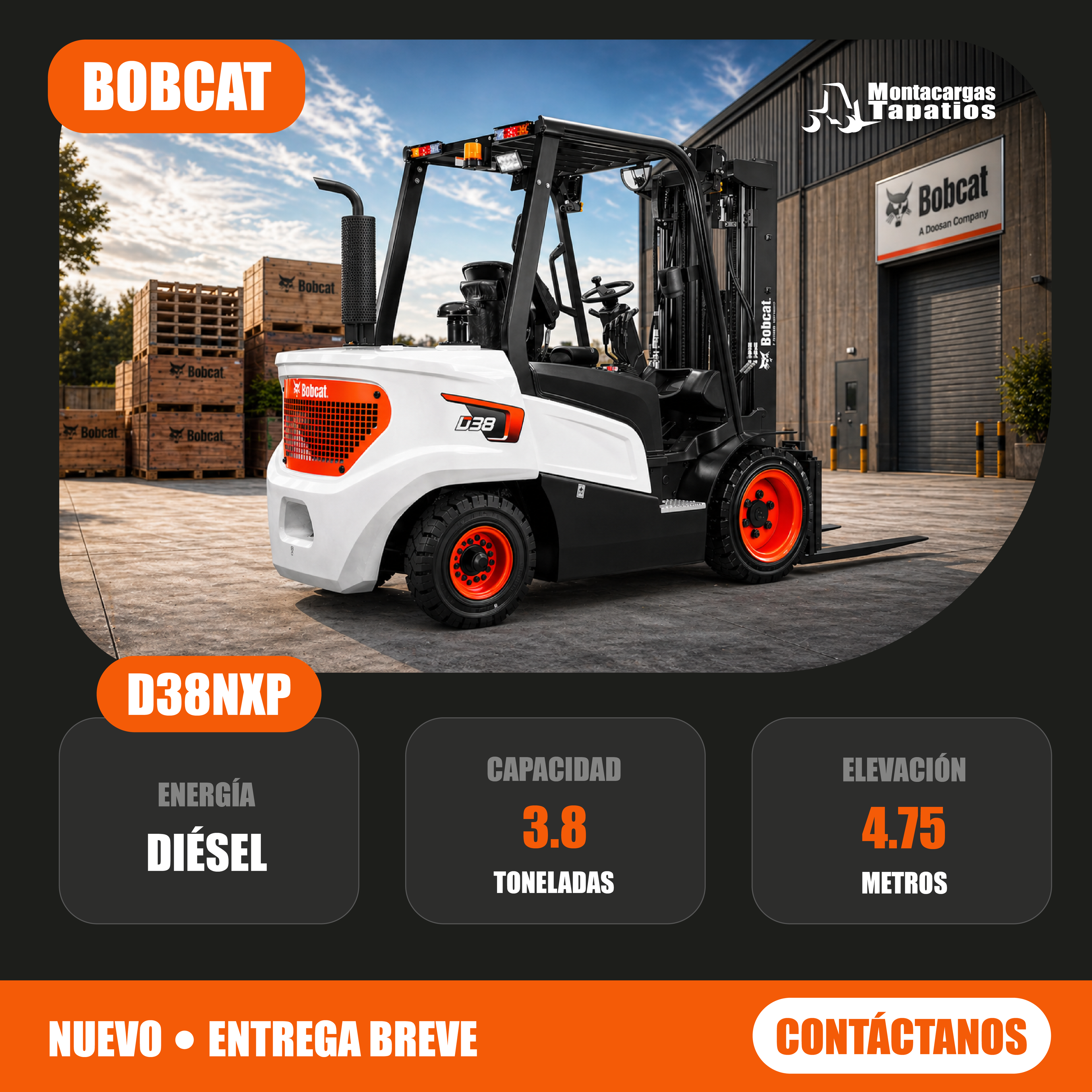 Montacargas Bobcat D38NXP – 3.8 Toneladas Diésel