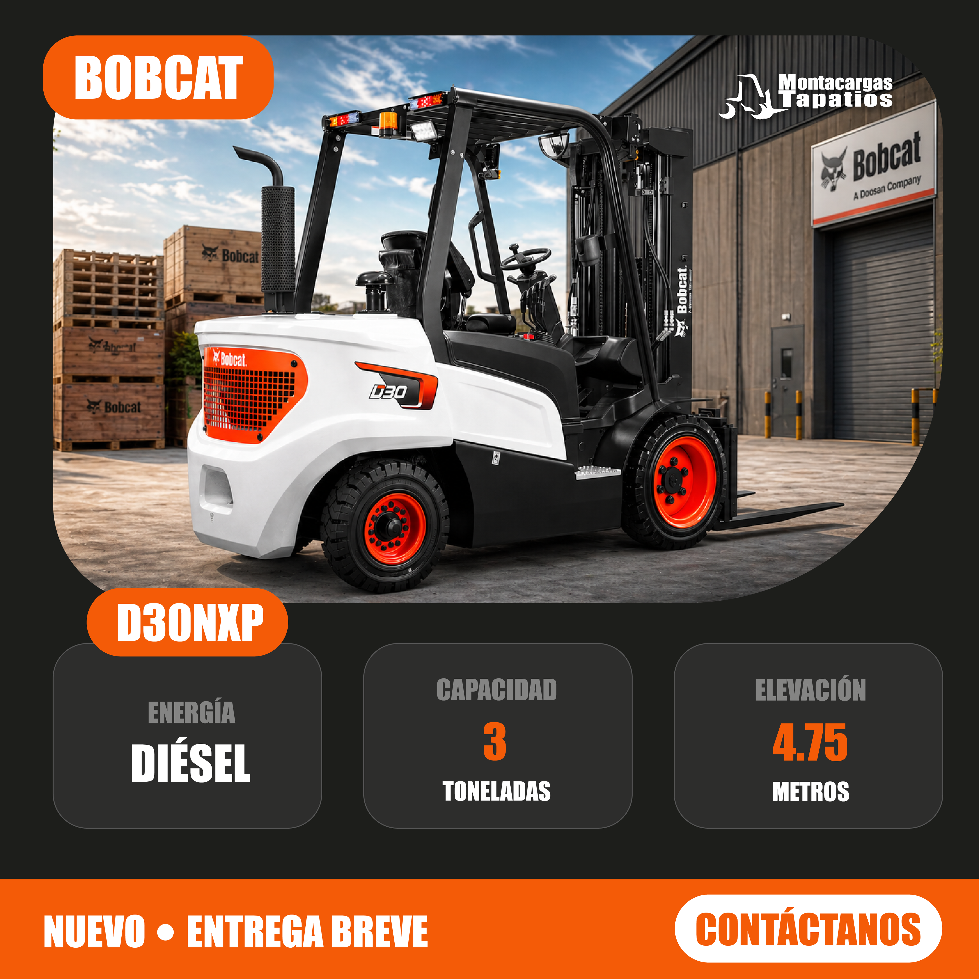 Montacargas Bobcat D30NXP – 3 Toneladas Diésel