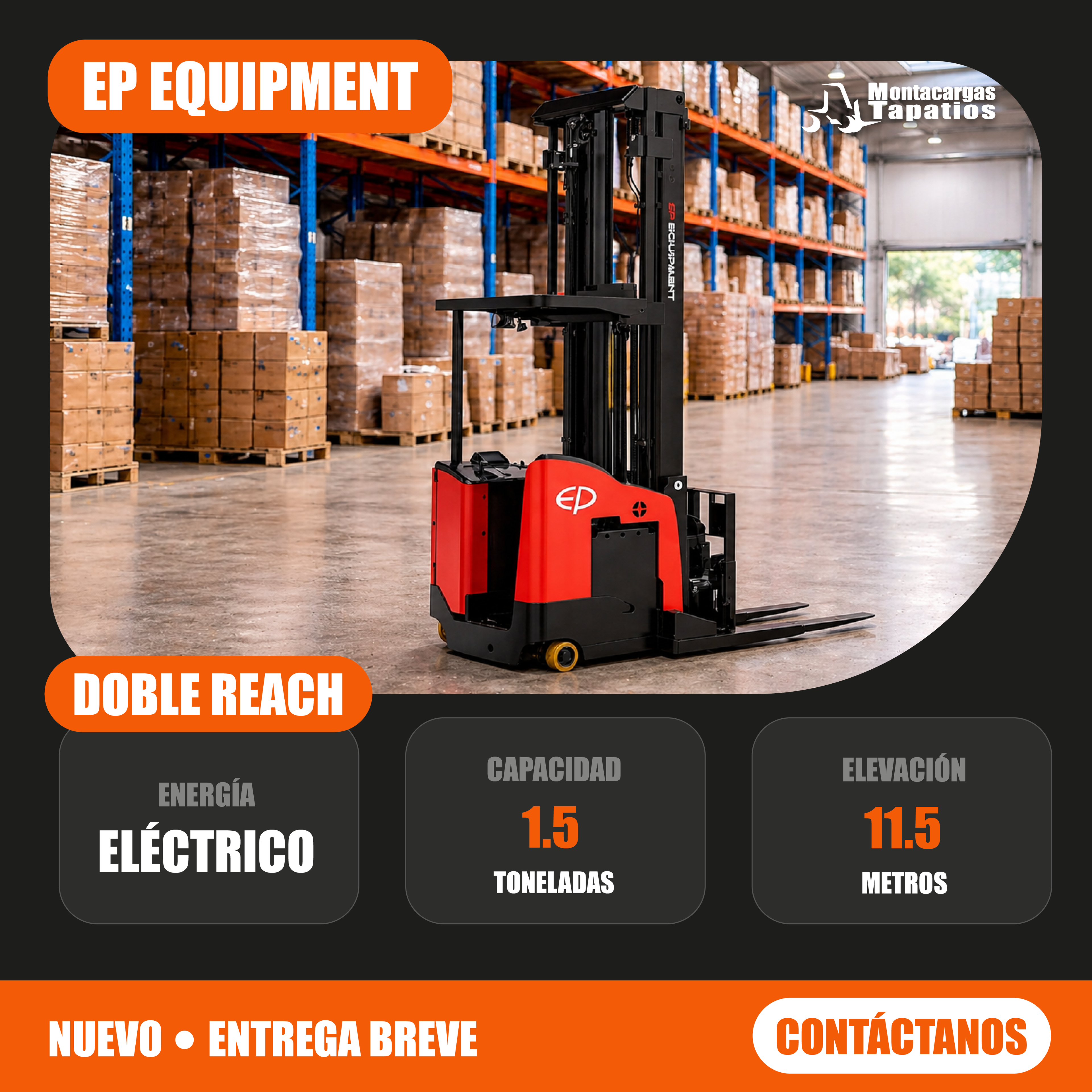 Montacargas Doble Reach Eléctrico EP Equipment – 1.5 Toneladas